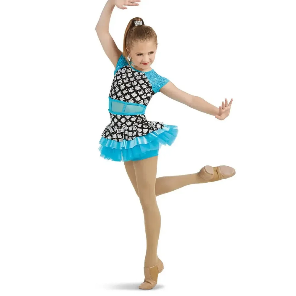 Pre-Owned Dance Costume Weissman 11348 Intermediate Child Blue Sequin Mesh Jazz